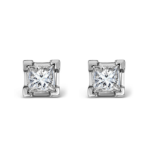 18K White Gold Princess Diamond Earrings - 0.50CT - G/VS - 3.4mm